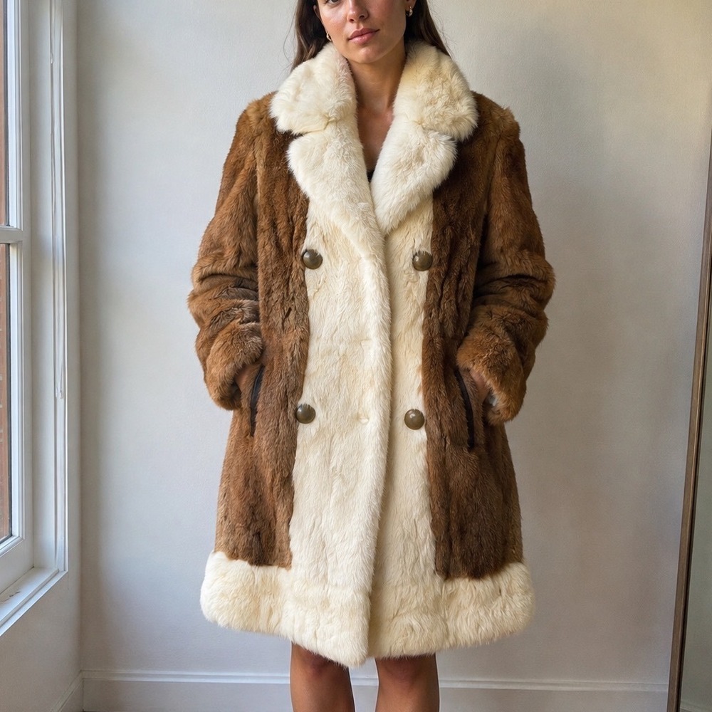 Vintage Real Fur Coat Two Tone Double Breasted luxury mob wife